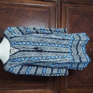 Express L/S Boho Tunic Dress - blue/black/white - size S